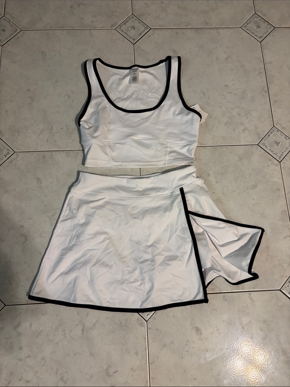 Cotton Candy White Tennis Skort Set with Black Trim